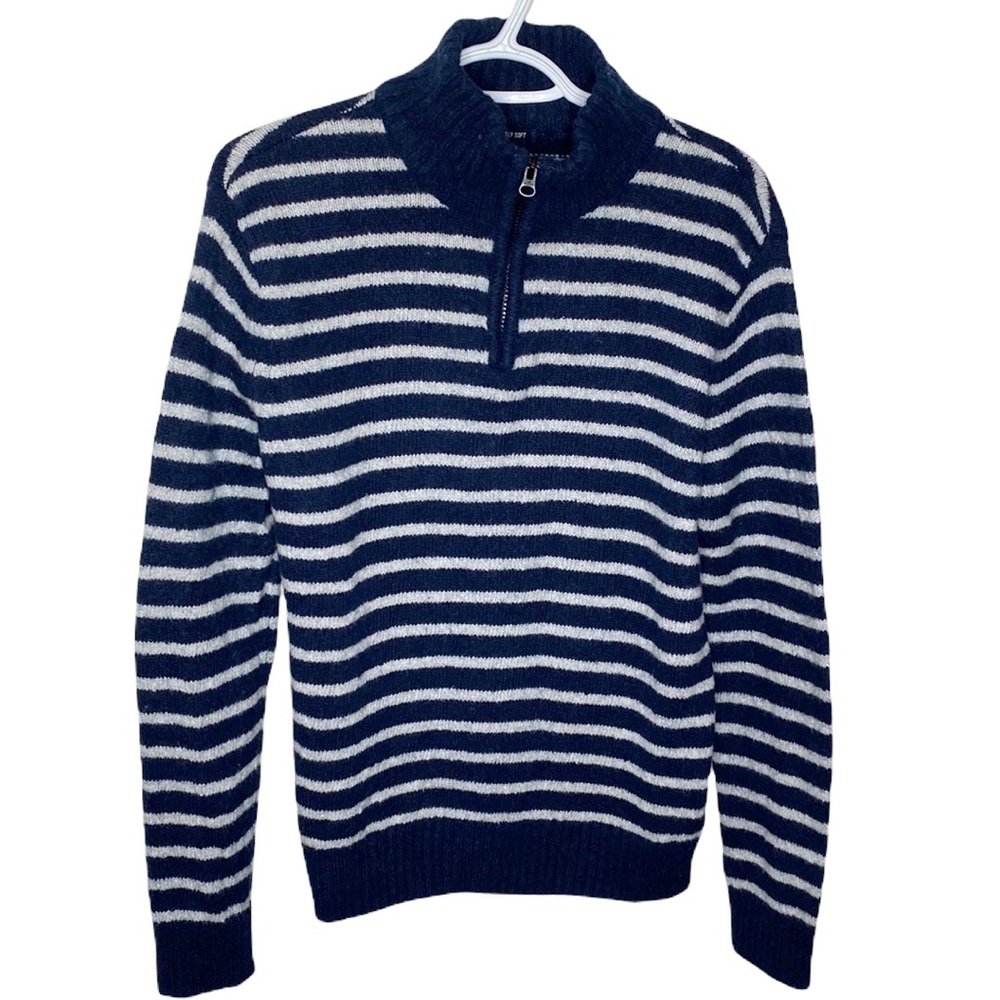 American Eagle Seriously soft striped wool blend mockneck quarter zip sweater M